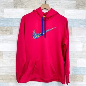 Nike Just Do It Swoosh Graphic Tech Hoodie Red Fleece Pouch Pocket Womens Large
